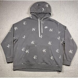 Nike Hoodie Mens 2XL Gray Fleece Pullover Allover Swoosh Logo Print DV8601-070